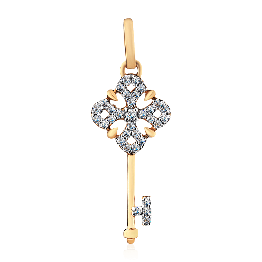 Подвеска ключ с бриллиантами из красного золота 585 пробы (арт. 95242)