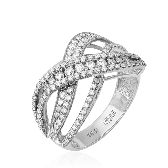 Кольцо с бриллиантами, белыми сапфирами из белого золота 585 (арт. 38321)