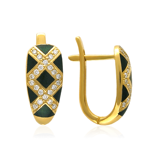 Серьги с бриллиантами, эмалью из желтого золота 750 пробы (арт. 13232)