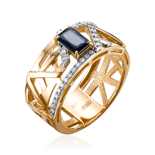 Кольцо с сапфиром, бриллиантами из комбинированного золота 585 пробы (арт. 58387)
