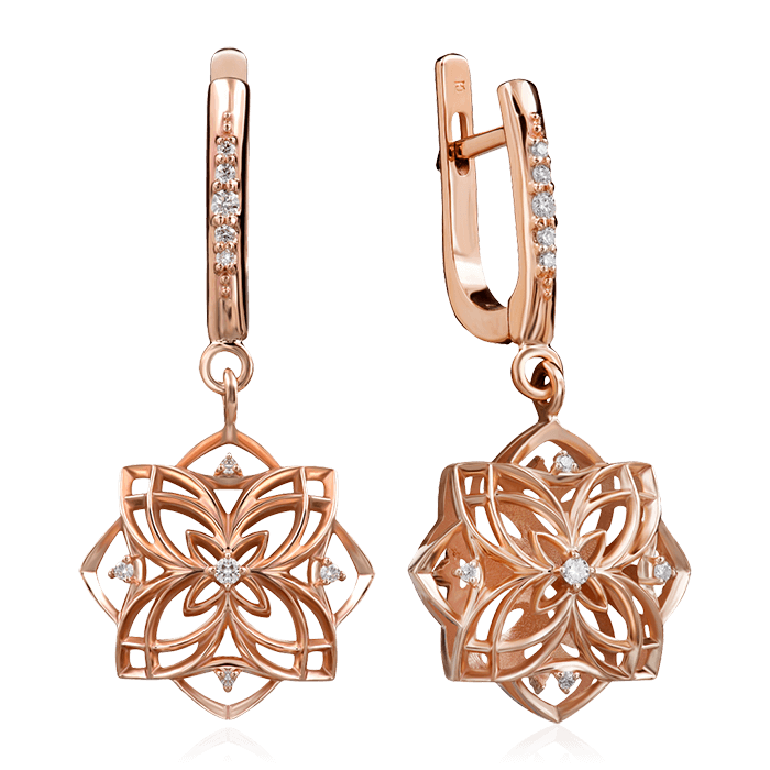 Серьги с бриллиантами из красного золота 585 пробы (арт. 88095)