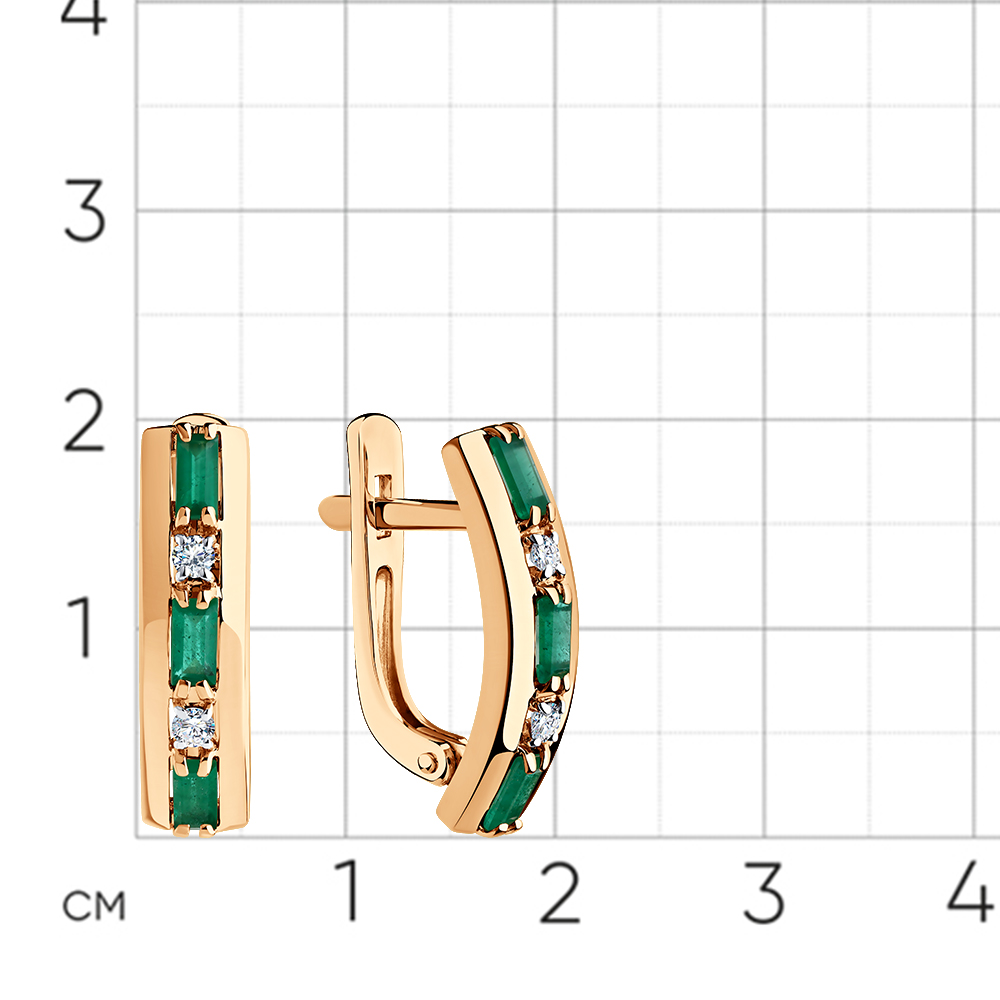 Серьги с бриллиантами, изумрудом из красного золота 585 пробы, фото № 2