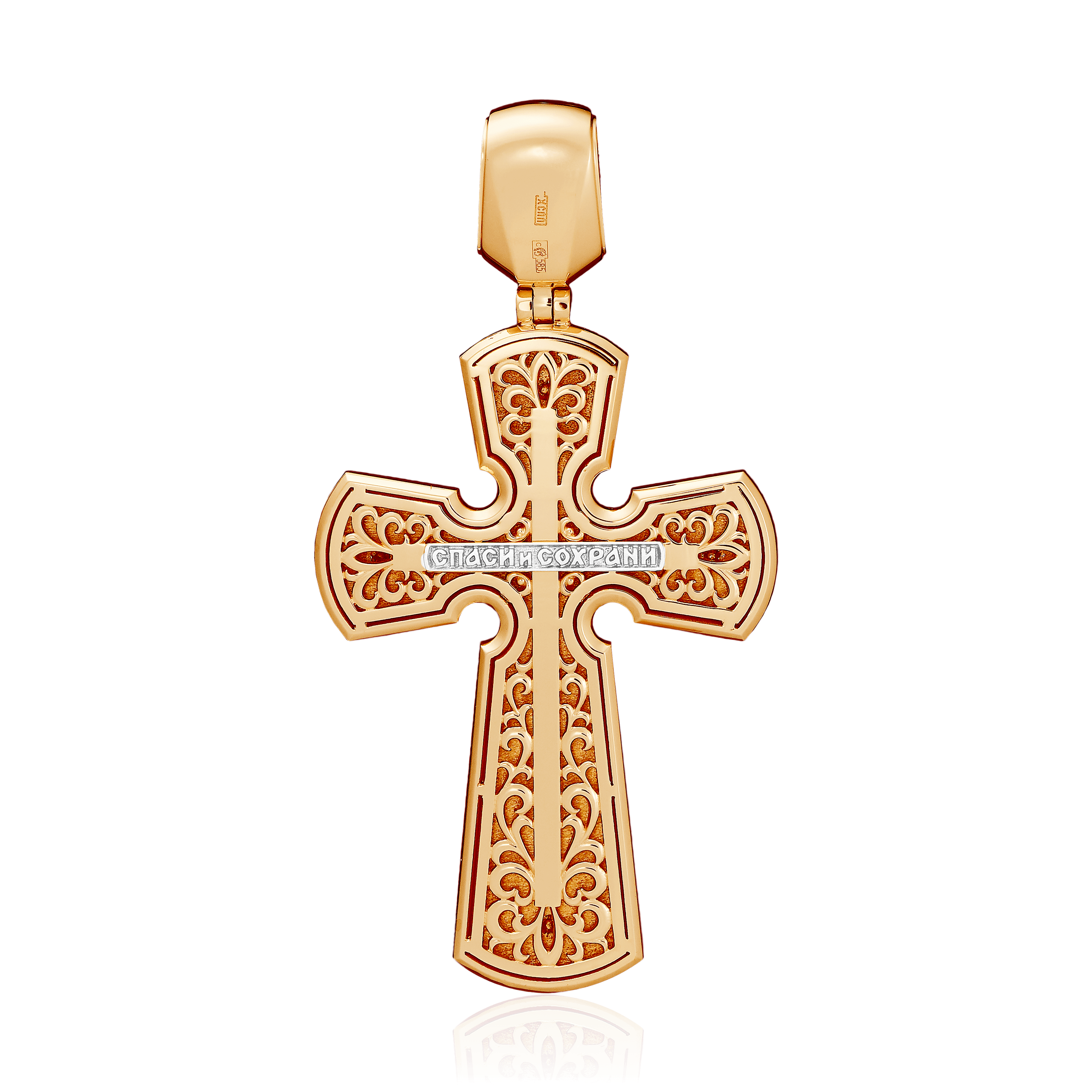 Крест с эмалью из желтого золота 585 пробы, фото № 2