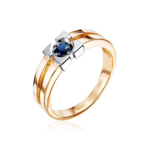 Мужское кольцо с сапфиром из комбинированного золота 585 пробы (арт. 68025)