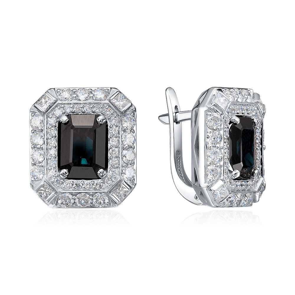 Серьги с сапфиром, бриллиантами из белого золота 585 пробы (арт. 126101)
