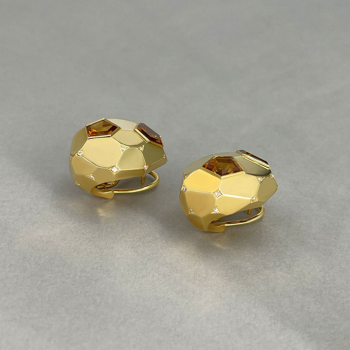 Серьги с цитрином, бриллиантами из желтого золота 750 пробы, фото № 3