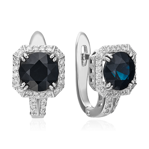 Серьги с сапфиром, бриллиантами из белого золота 585 пробы (арт. 82658)