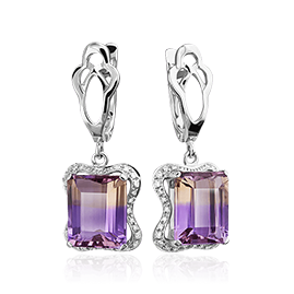 Серьги с аметринами, бриллиантами из белого золота 585 пробы (арт. 35980)