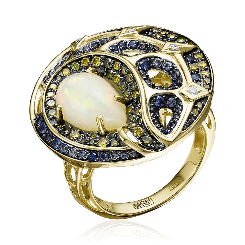 Кольцо с сапфиром, бриллиантами из желтого золота 585 пробы (арт. 85560)