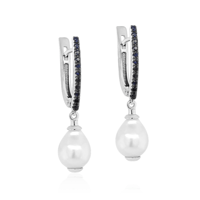 Серьги с жемчугом, бриллиантами из белого золота 585 пробы (арт. 127837)