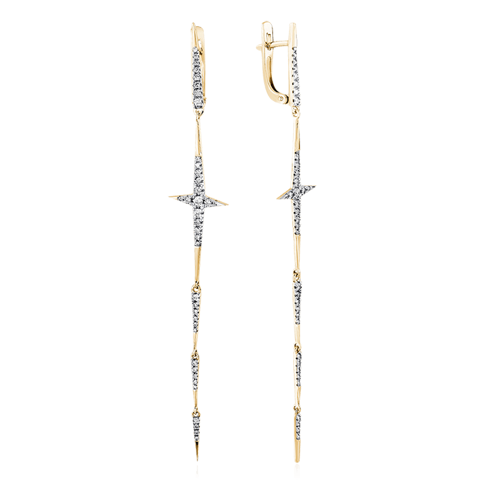 Серьги в виде крестиков с бриллиантами из желтого золота 585 пробы (арт. 69022)