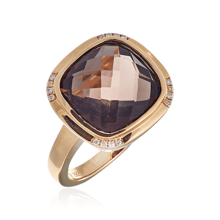 Кольцо с бриллиантами, раухтопазом из желтого золота 585 пробы (арт. 51840)