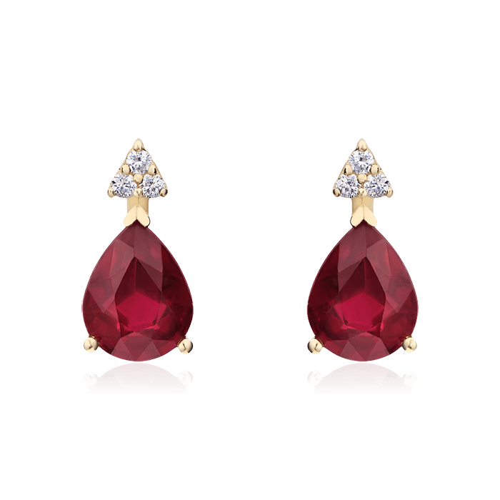 Серьги с рубином, бриллиантами из желтого золота 585 пробы (арт. 81628)