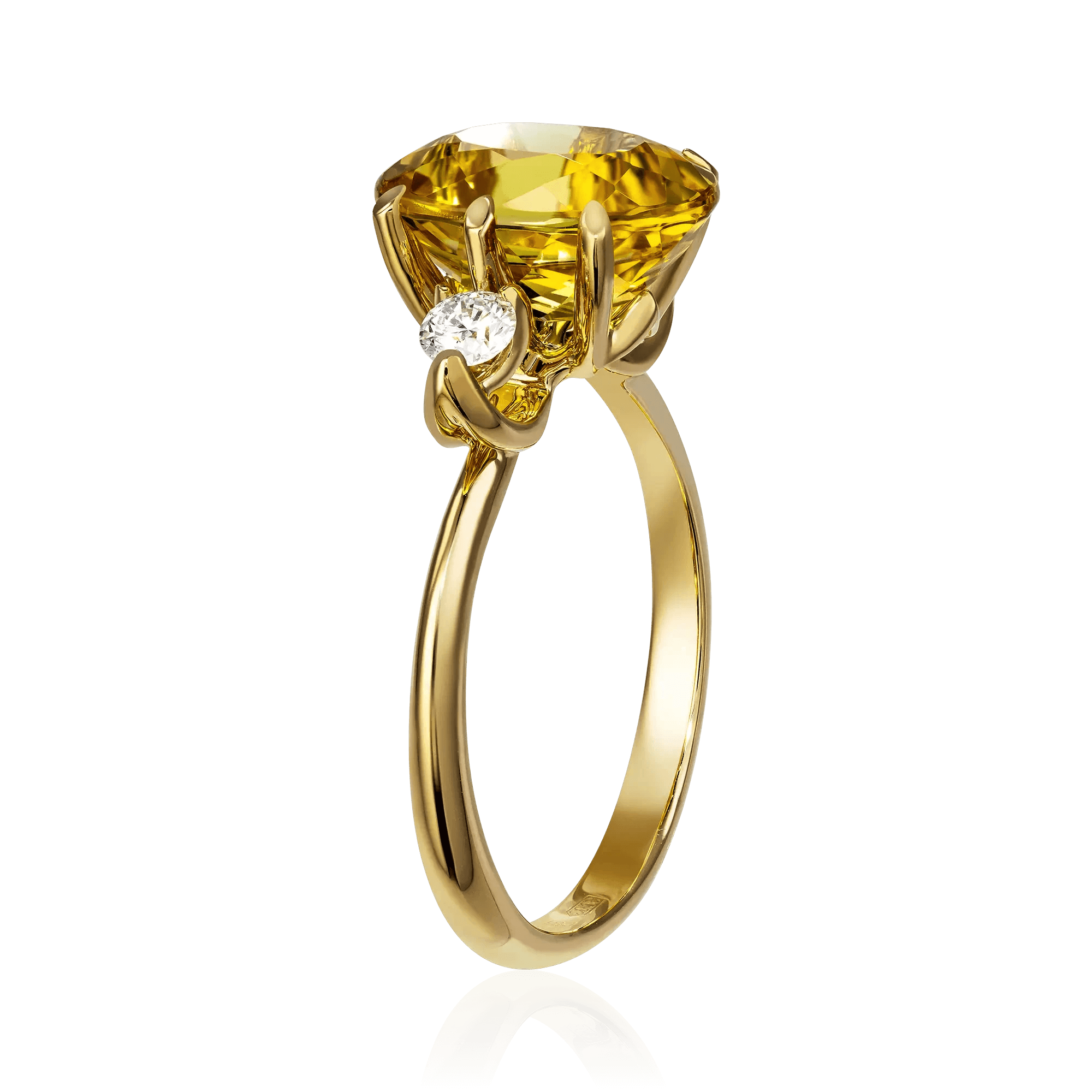 Кольцо с бриллиантами, гелиодором из желтого золота 750 пробы, фото № 3