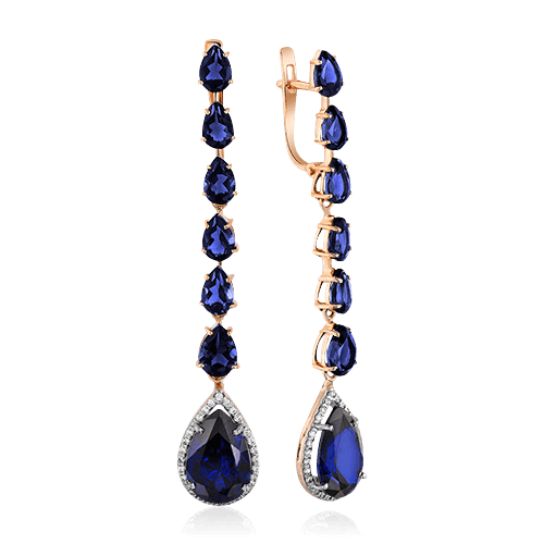 Серьги с корундом, фианитами из красного золота 585 пробы (арт. 96613)