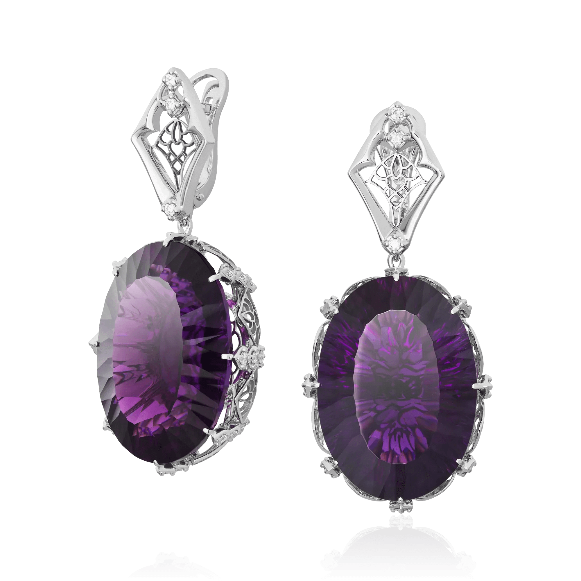 Серьги с аметистом, бриллиантами из белого золота 585 пробы (арт. 127391)