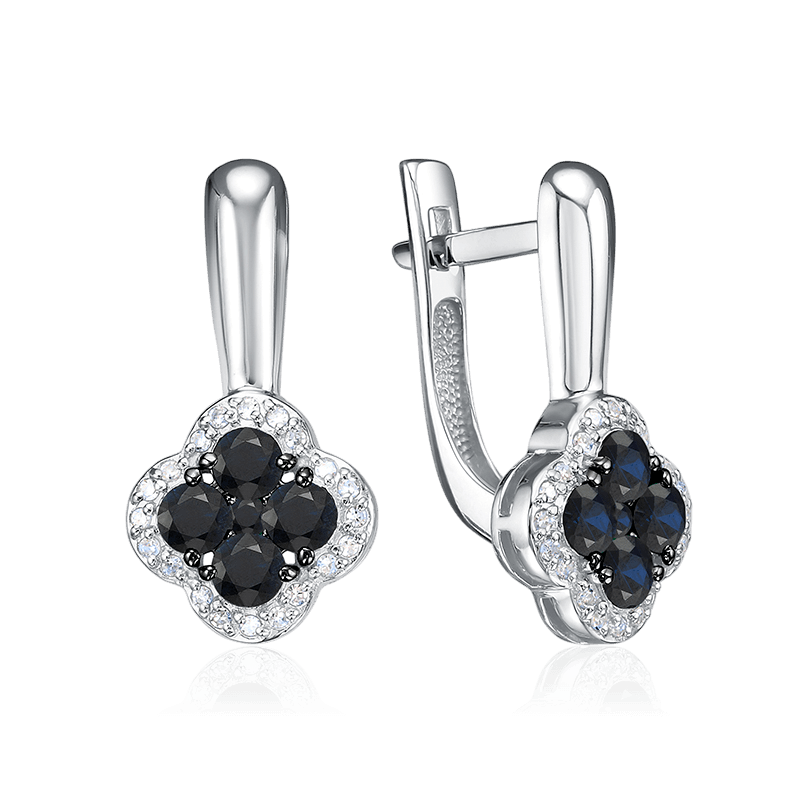 Серьги с сапфиром, бриллиантами из белого золота 585 пробы (арт. 125507)