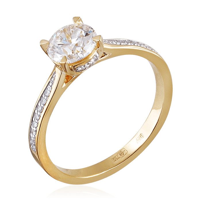 Кольцо с 1 бриллиантом из желтого золота 750, фото № 1
