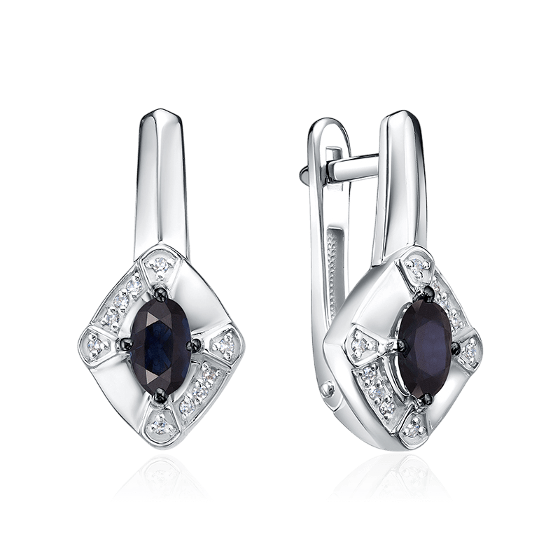 Серьги с сапфиром, бриллиантами из белого золота 585 пробы (арт. 125778)