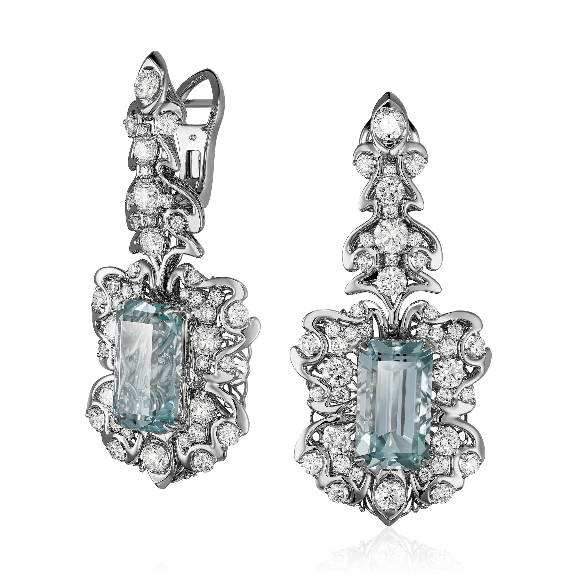 Серьги с аквамарином, бриллиантами из белого золота 750 пробы (арт. 123626)