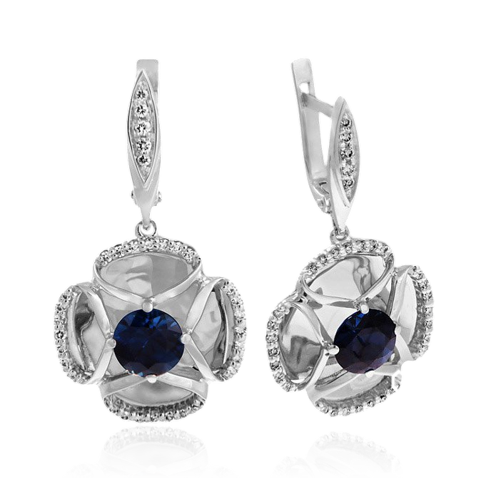 Серьги с сапфиром, бриллиантами из белого золота 585 пробы (арт. 36012)