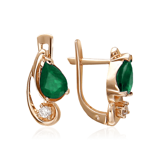 Серьги с изумрудом, бриллиантами из красного золота 585 пробы (арт. 16609)