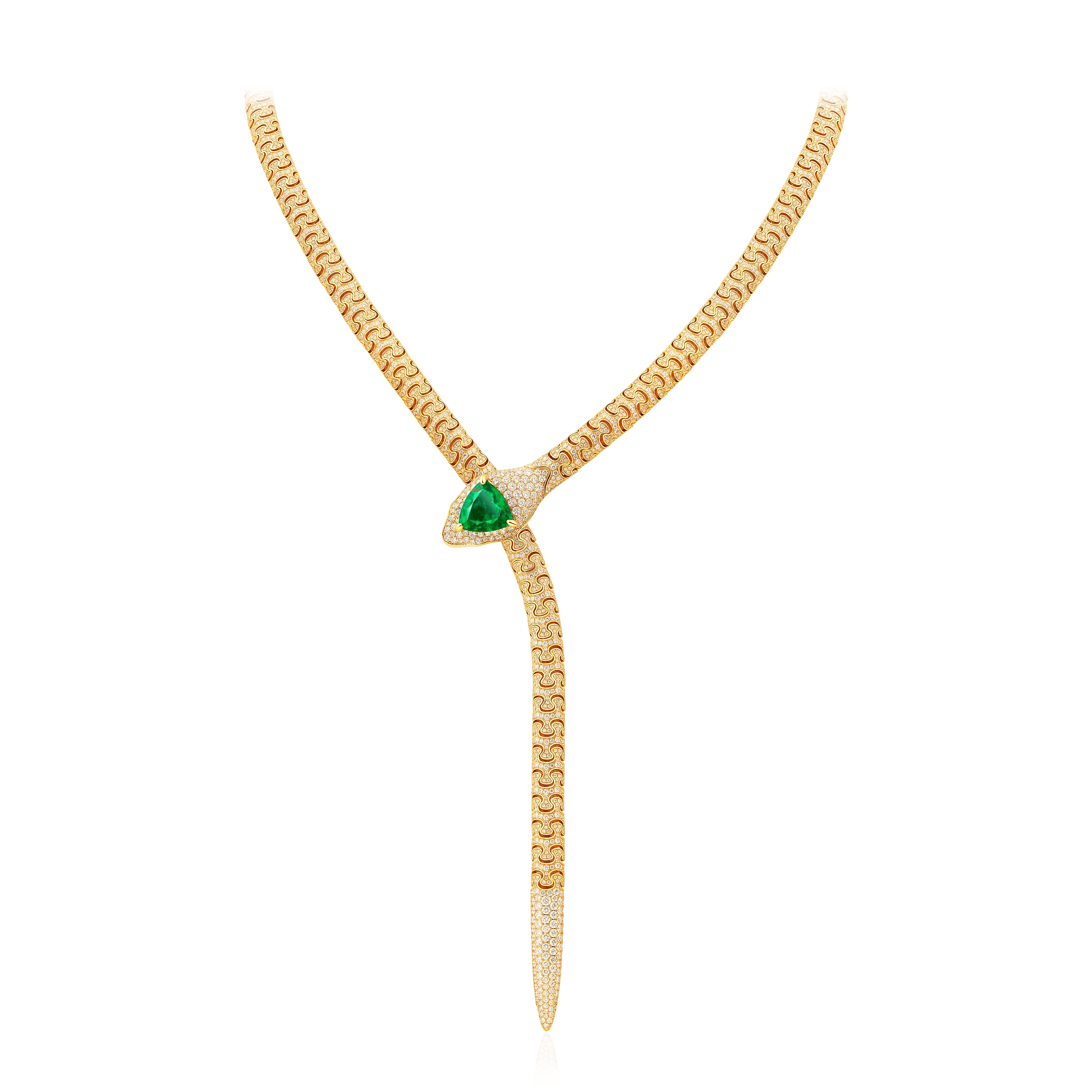 Колье в виде змеи с изумрудом, бриллиантами из желтого золота 750 пробы (арт. 98723)