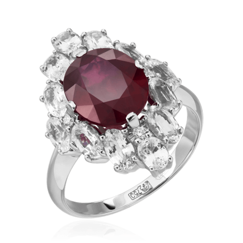 Кольцо с рубином, сапфиром, бриллиантами из белого золота 750 пробы (арт. 64521)