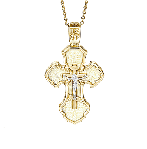 Крест с бивнем мамонта из комбинированного золота 585 пробы, фото № 1