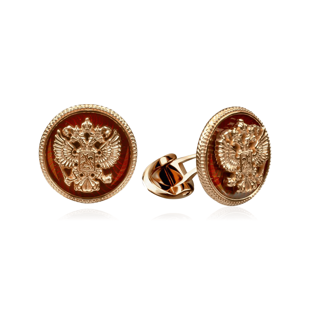 Запонки с государственной символикой (гербом) с эмалью из красного золота 585 пробы (арт. 98453)