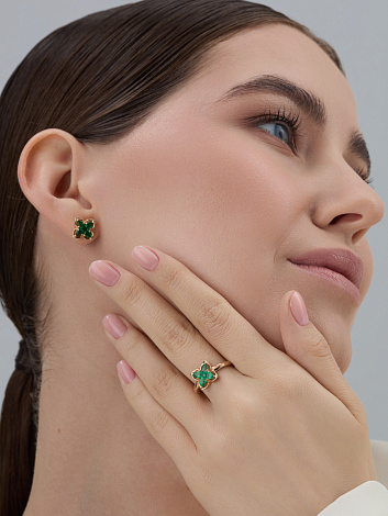 Серьги с изумрудом из красного золота 585 пробы, фото № 4