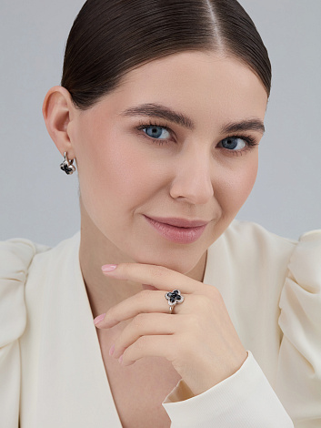 Серьги с сапфиром, бриллиантами из белого золота 585 пробы, фото № 3