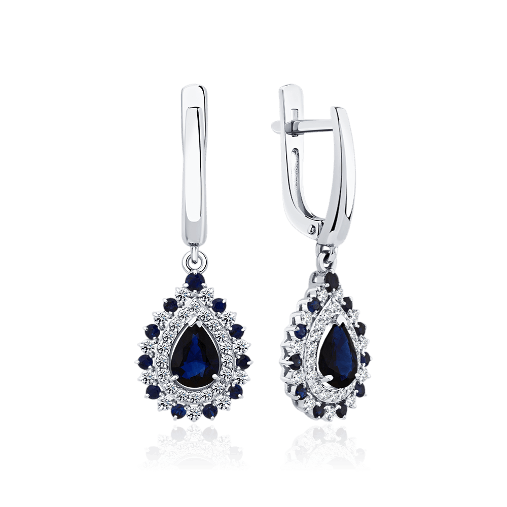 Серьги с сапфиром, бриллиантами из белого золота 585 пробы (арт. 128583)