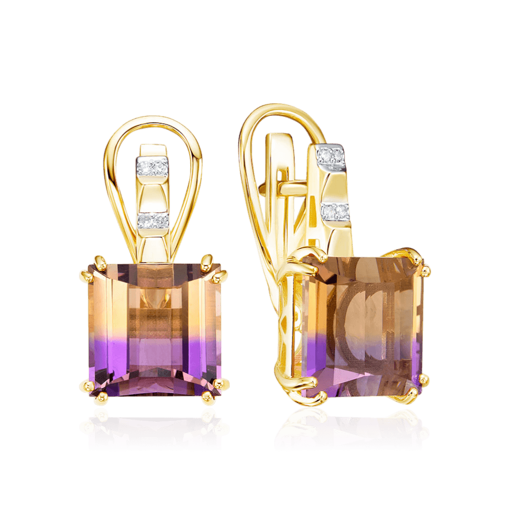 Серьги с аметрином, бриллиантами из желтого золота 585 пробы (арт. 132073)