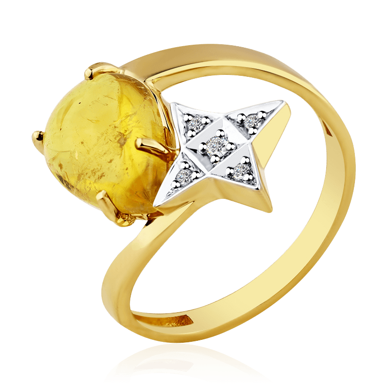 Кольцо с турмалином, бриллиантами из желтого золота 585 пробы (арт. 92150)