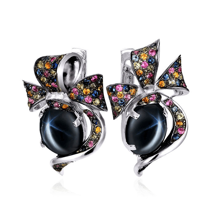 Серьги с сапфиром из белого золота 585 пробы
