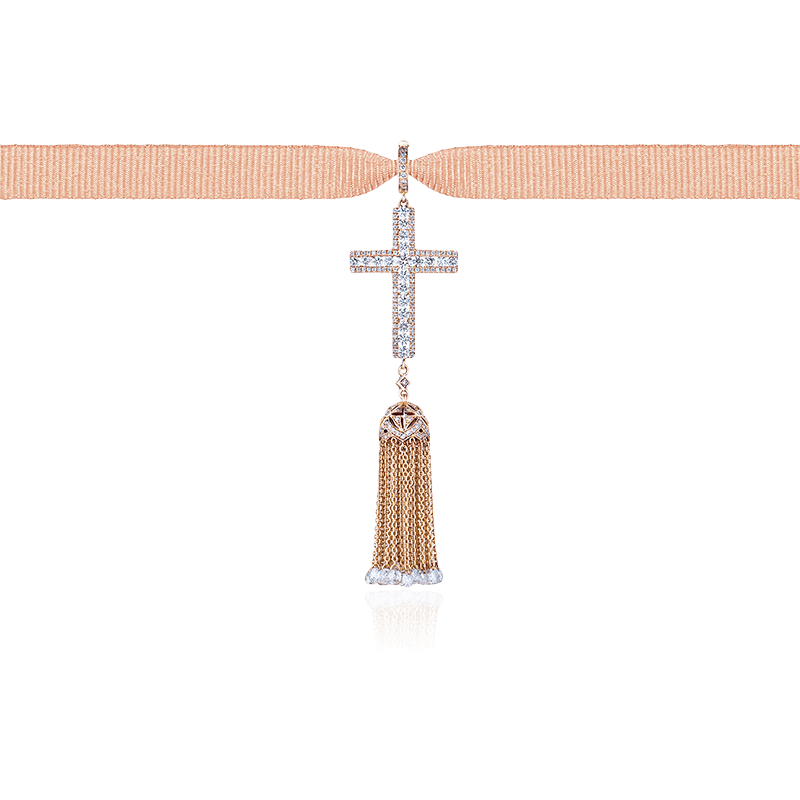 Кулон Крест с кистью с бриллиантами из красного золота 750 пробы (арт. 98111)
