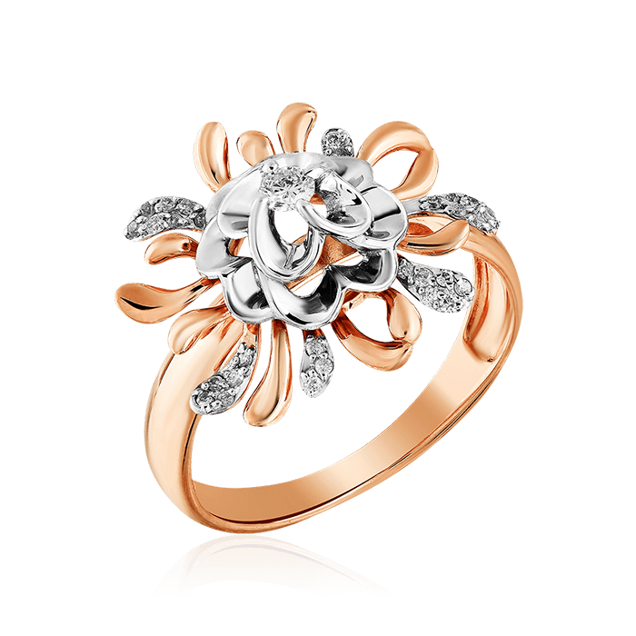 Кольцо цветок с бриллиантами из комбинированного золота 585 (арт. 63229)