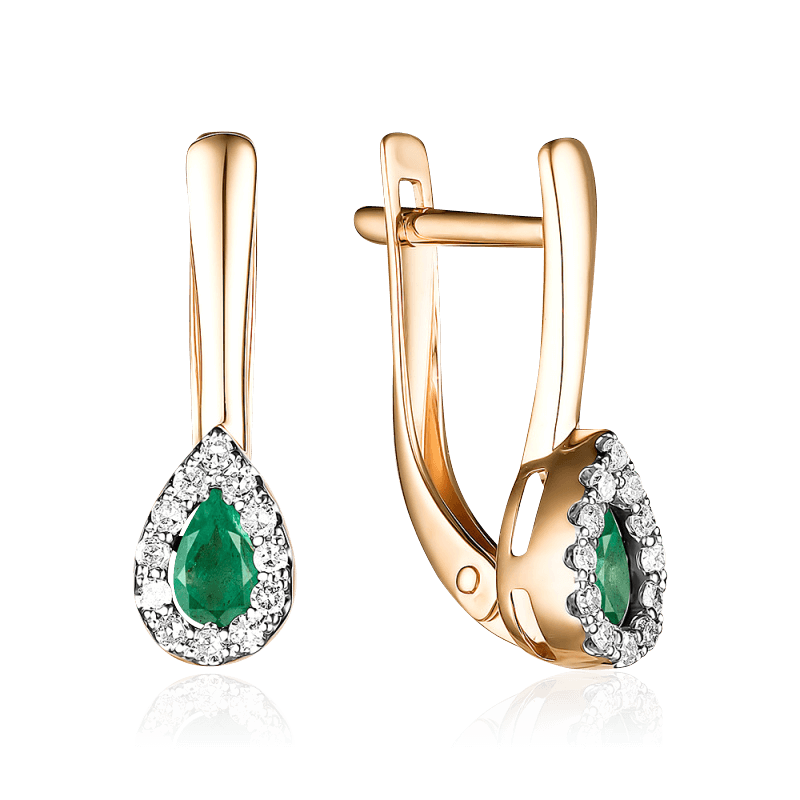 Серьги с бриллиантами, изумрудом из красного золота 585 пробы, фото № 1