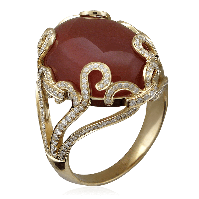 Кольцо с бриллиантами, сердоликом из желтого золота 750 пробы (арт. 57777)