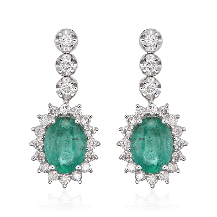 Серьги с изумрудом, бриллиантами из белого золота 585 пробы, фото № 1