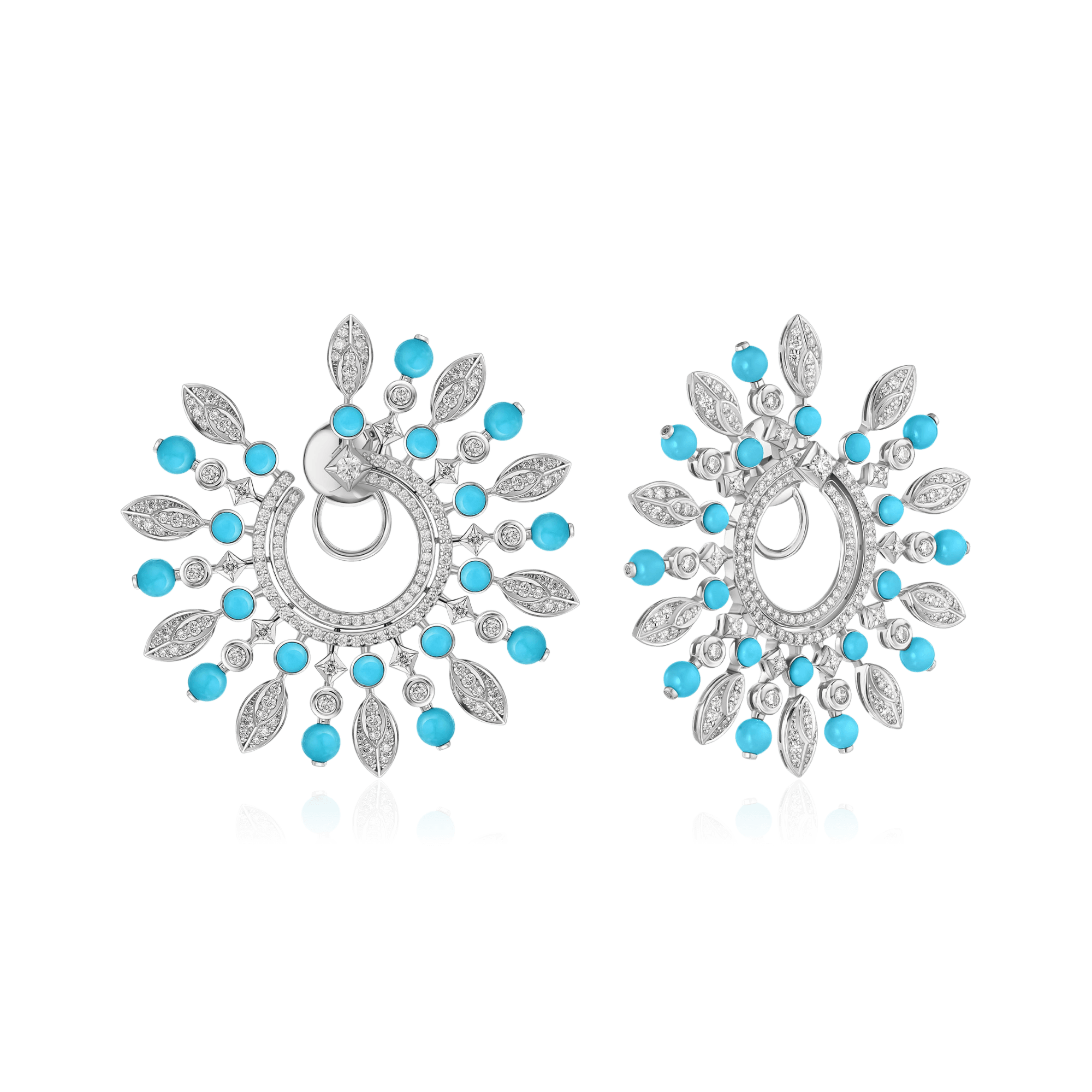 Серьги с бирюзой, бриллиантами из белого золота 750 пробы (арт. 134650)