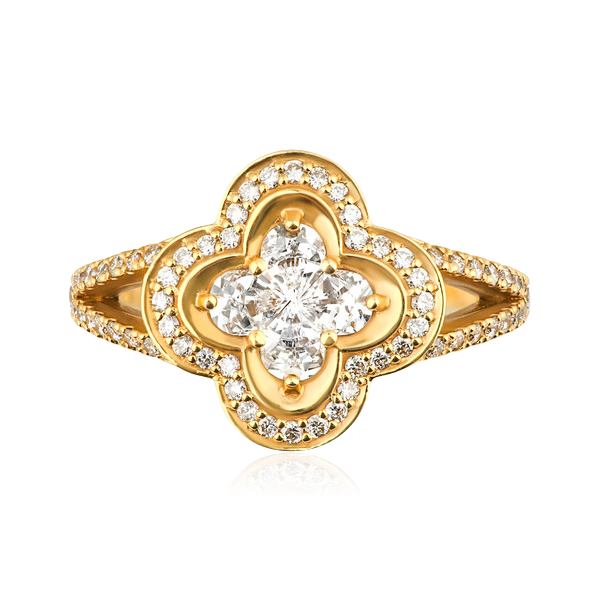 Кольцо «Клевер» c бриллиантами из желтого золота 750, фото № 2