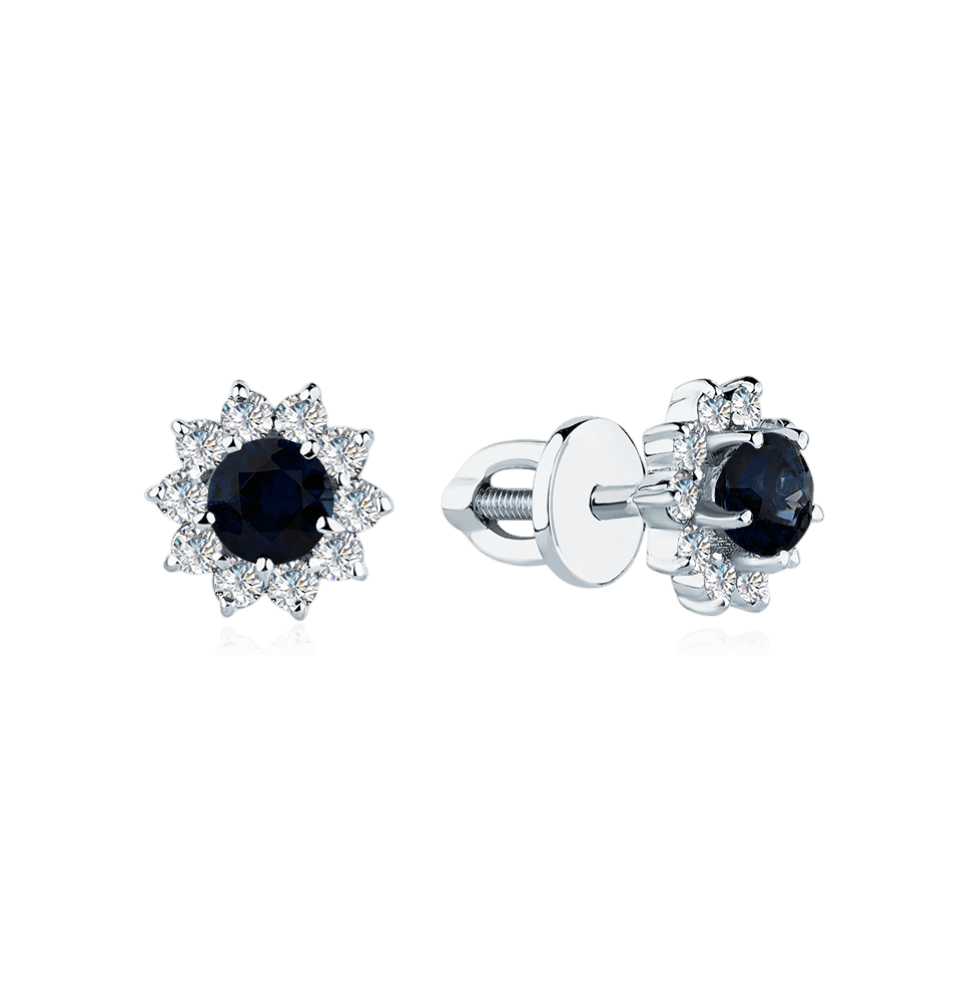 Серьги с сапфиром, бриллиантами из белого золота 585 пробы (арт. 128543)