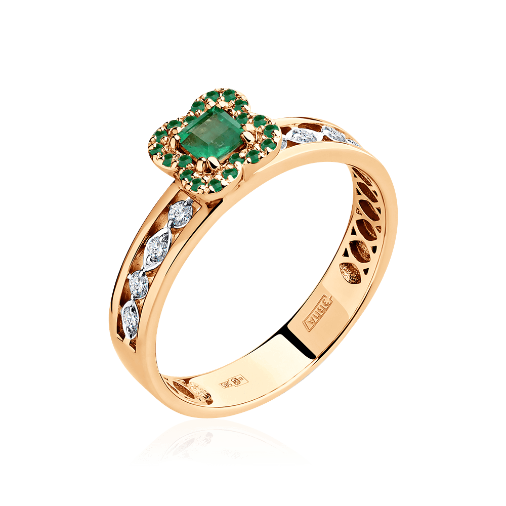 Кольцо с изумрудом, бриллиантами из красного золота 585 пробы (арт. 103307)