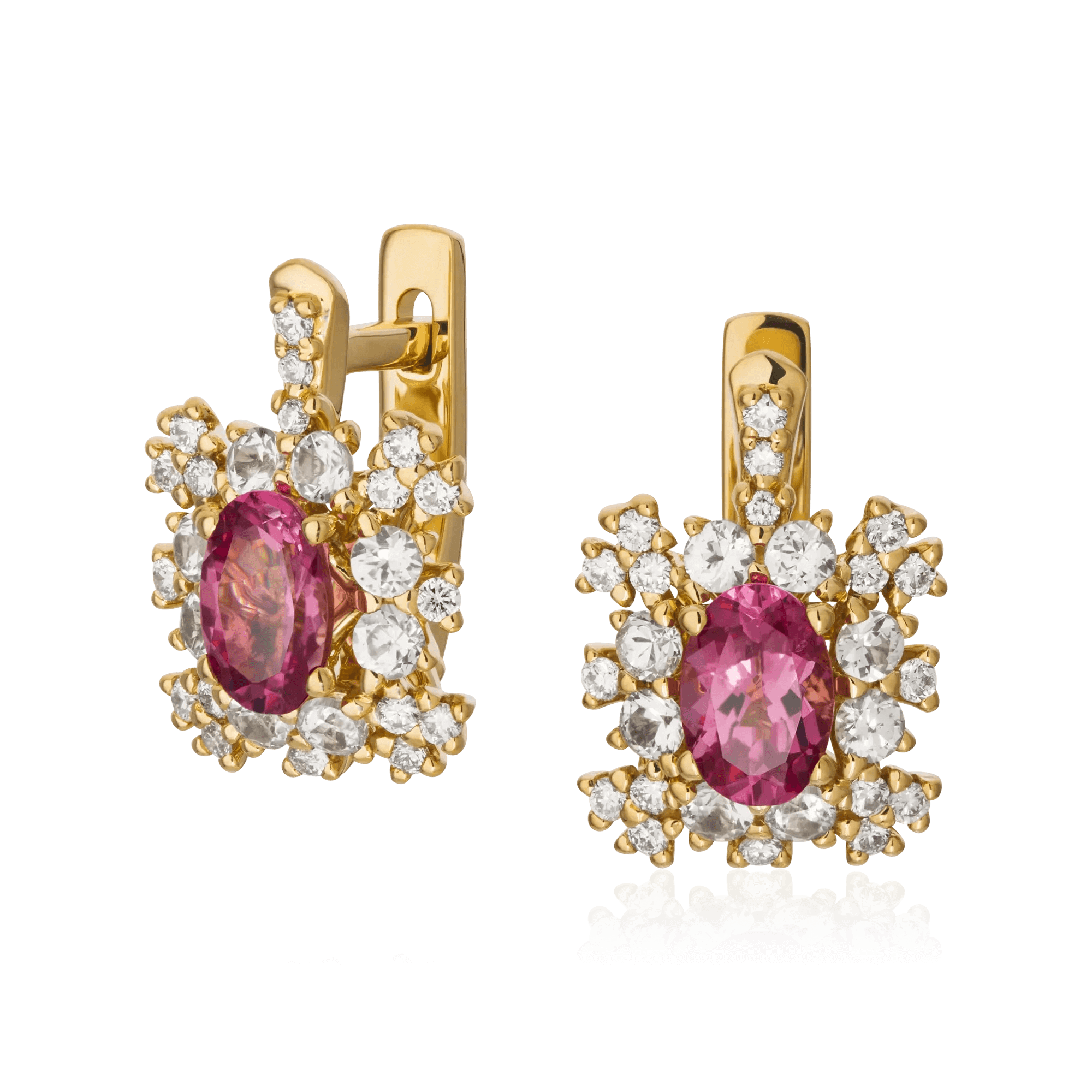 Серьги с шпинелью, сапфиром, бриллиантами из желтого золота 750 пробы (арт. 123391)