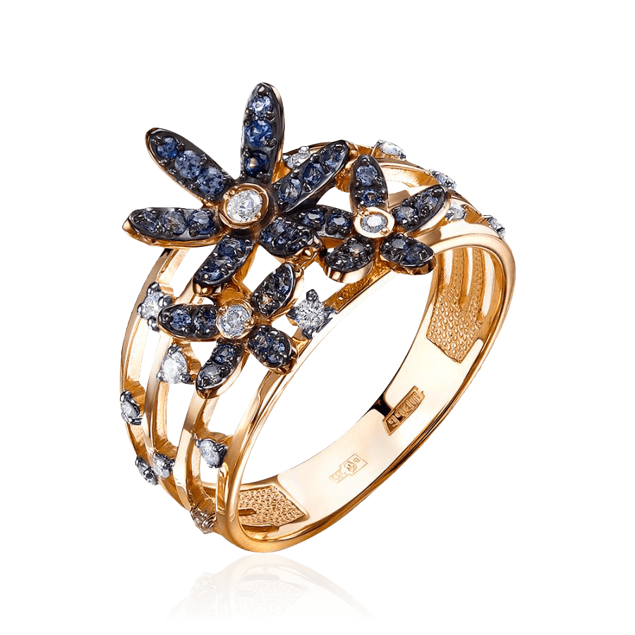 Кольцо цветы с бриллиантами из красного золота 585 пробы, фото № 1