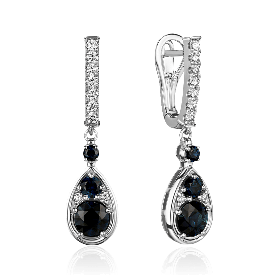 Серьги с сапфиром, бриллиантами из белого золота 585 пробы, фото № 1