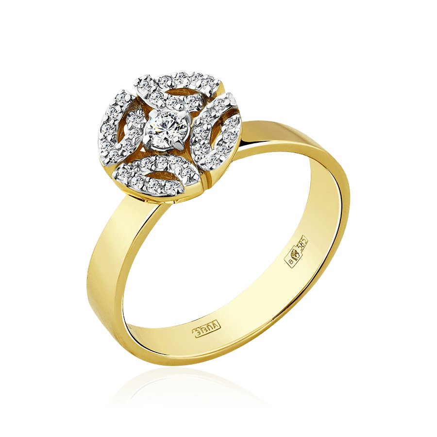 Кольцо с бриллиантами из желтого золота 585 пробы (арт. 102722)