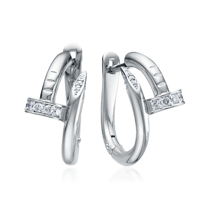 Серьги конго с бриллиантами из белого золота 585 пробы (арт. 122539)